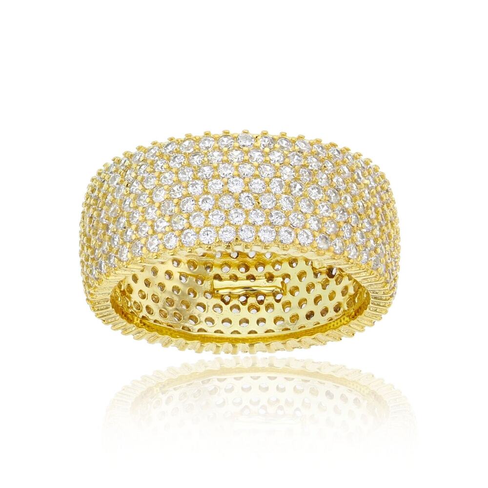 White Cubic Zirconia Micropave Multi Row Eternity Band in 14K Rose, 14K #114